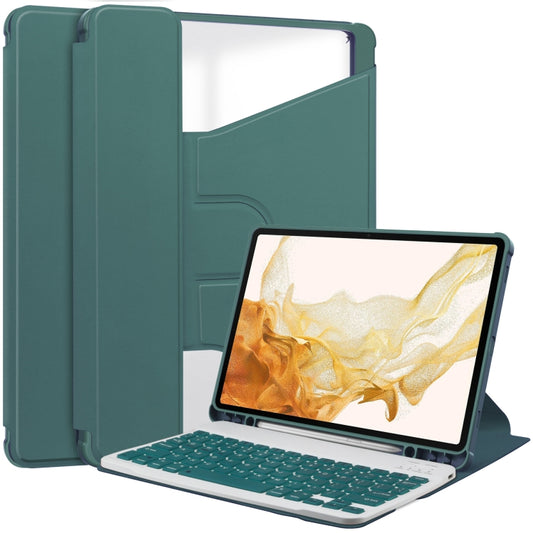 For Samsung Galaxy Tab S9+ 360 Rotation Transparent Smart Leather Case with Keyboard(Dark Green) by bashfashion