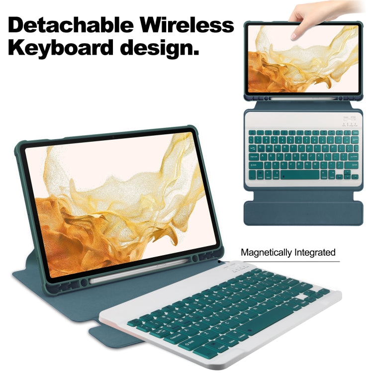 For Samsung Galaxy Tab S9+ 360 Rotation Transparent Smart Leather Case with Keyboard(Dark Green) by bashfashion