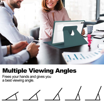 For Samsung Galaxy Tab S9 FE+ / S10+ 360 Rotation Transparent Smart Leather Case with Keyboard(Dark Green) by bashfashion