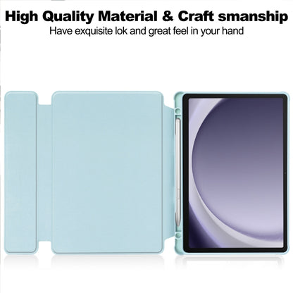 For Samsung Galaxy Tab A9+ 360 Rotation Transparent Smart Leather Case with Keyboard(Sky Blue) by bashfashion