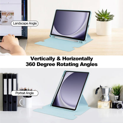 For Samsung Galaxy Tab A9+ 360 Rotation Transparent Smart Leather Case with Keyboard(Sky Blue) by bashfashion