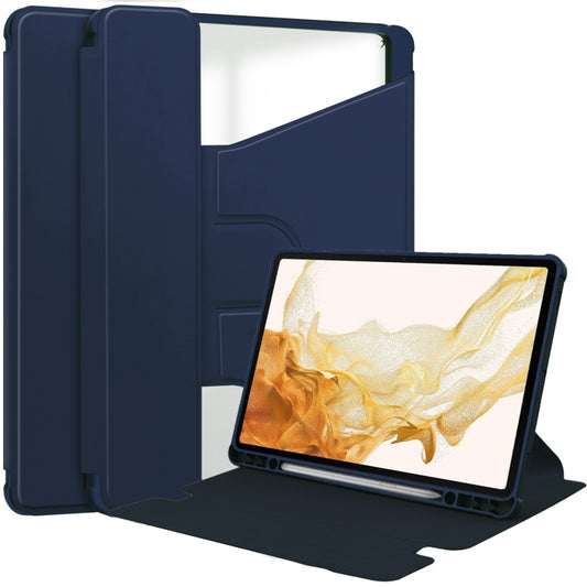 For Samsung Galaxy Tab S9 360 Rotation Transparent Smart Leather Case(Dark Blue) by bashfashion