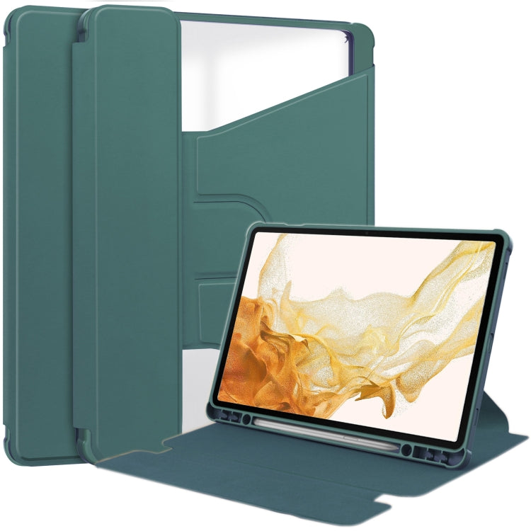 For Samsung Galaxy Tab S9+ 360 Rotation Transparent Smart Leather Case(Dark Green) by bashfashion