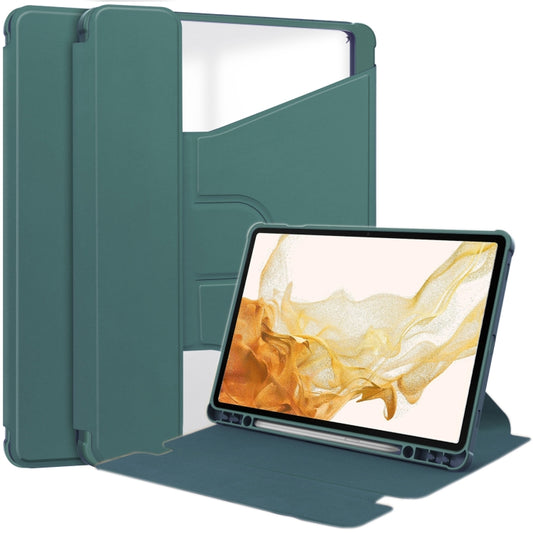 For Samsung Galaxy Tab S9+ 360 Rotation Transparent Smart Leather Case(Dark Green) by bashfashion