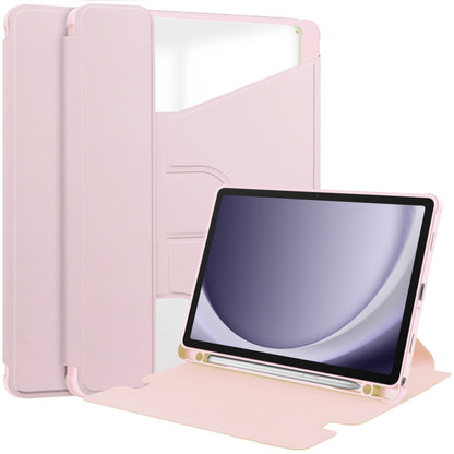 For Samsung Galaxy Tab A9+ 360 Rotation Transparent Smart Leather Case(Pink) by bashfashion