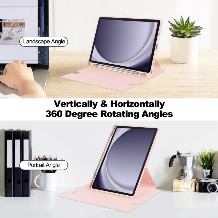 For Samsung Galaxy Tab A9+ 360 Rotation Transparent Smart Leather Case(Pink) by bashfashion