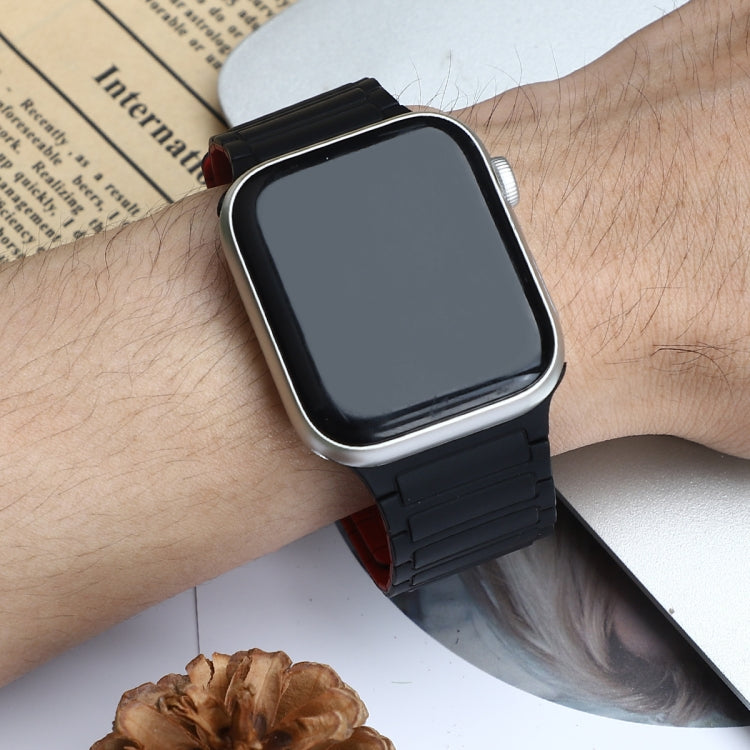 For Apple Watch Series 8 41mm Magnetic Loop Silicone Watch Band(Black Red) by bashfashion