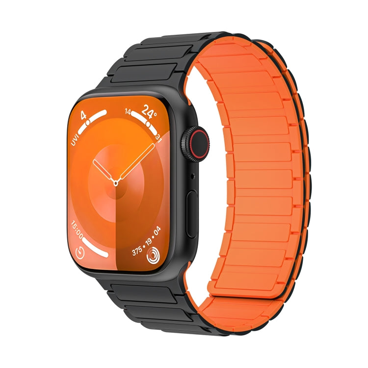 For Apple Watch Series 7 41mm Magnetic Loop Silicone Watch Band(Black Orange) by bashfashion