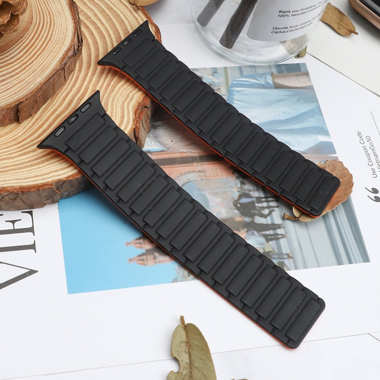 For Apple Watch Series 7 41mm Magnetic Loop Silicone Watch Band(Black Orange) by bashfashion