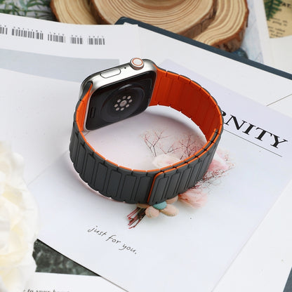For Apple Watch Series 7 45mm Magnetic Loop Silicone Watch Band(Black Orange) by bashfashion