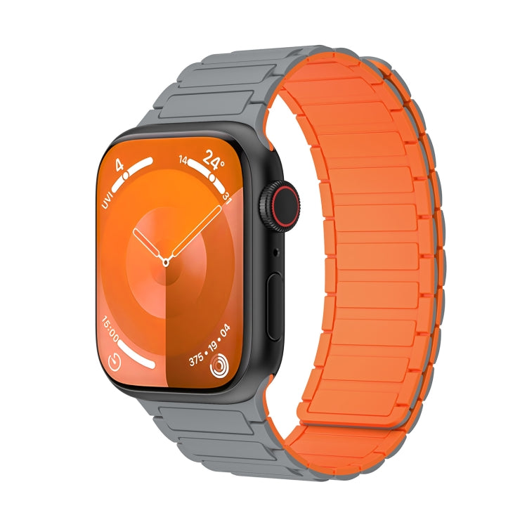 For Apple Watch SE 44mm Magnetic Loop Silicone Watch Band(Grey Orange) by bashfashion