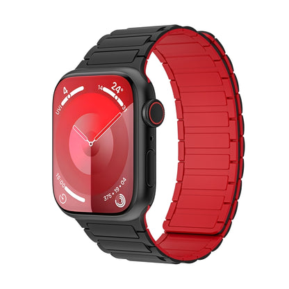 For Apple Watch Series 9 41mm Magnetic Loop Silicone Watch Band(Black Red) by bashfashion