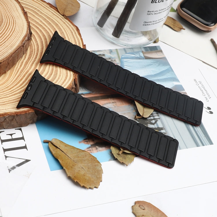 For Apple Watch Series 9 45mm Magnetic Loop Silicone Watch Band(Black Red) by bashfashion