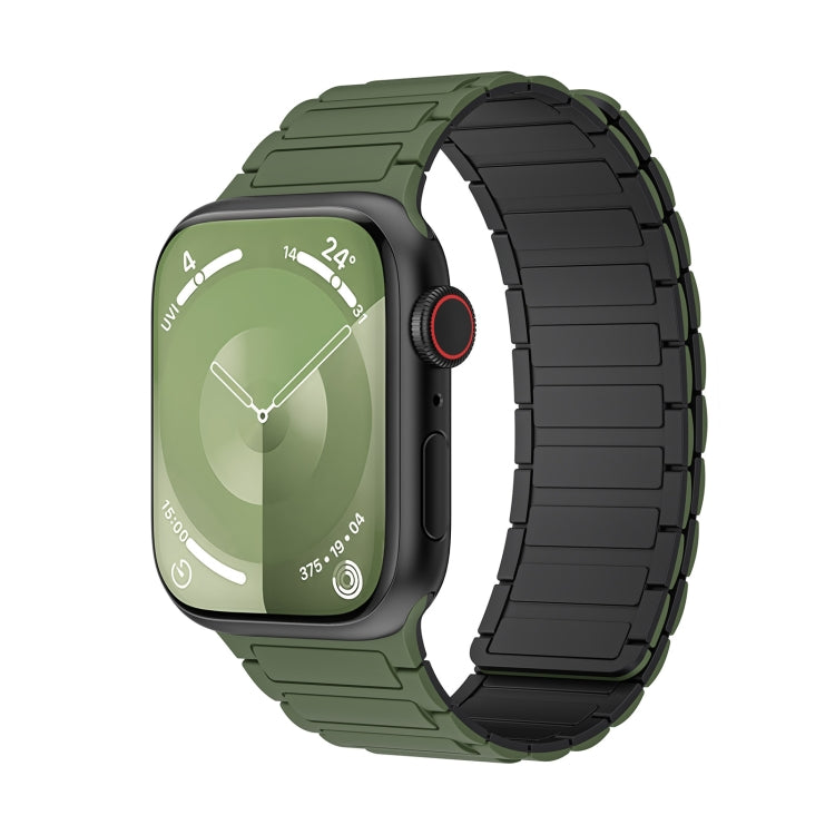 For Apple Watch SE 2023 44mm Magnetic Loop Silicone Watch Band(Army Green Black) by bashfashion