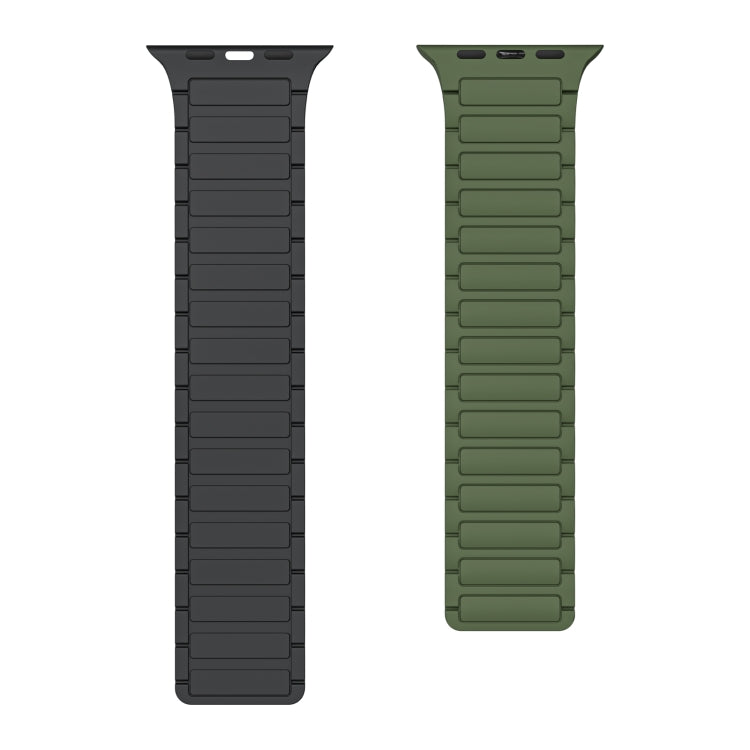 For Apple Watch SE 2023 44mm Magnetic Loop Silicone Watch Band(Army Green Black) by bashfashion