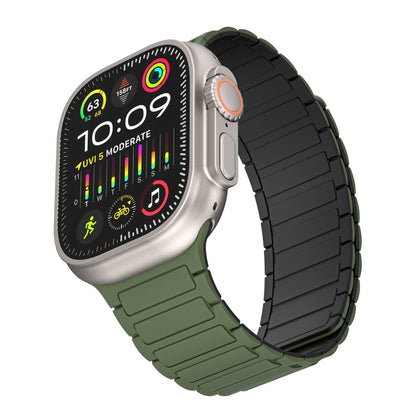 For Apple Watch SE 2023 44mm Magnetic Loop Silicone Watch Band(Army Green Black) by bashfashion