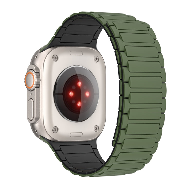 For Apple Watch SE 2023 44mm Magnetic Loop Silicone Watch Band(Army Green Black) by bashfashion