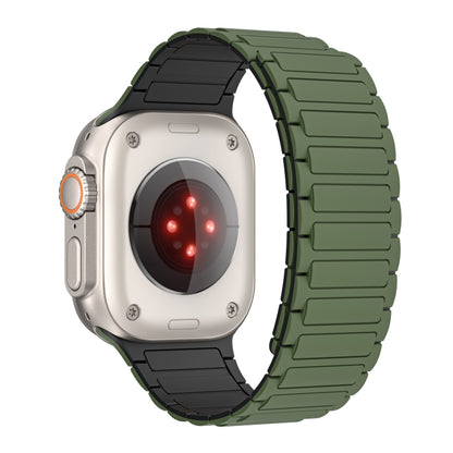 For Apple Watch SE 2023 44mm Magnetic Loop Silicone Watch Band(Army Green Black) by bashfashion
