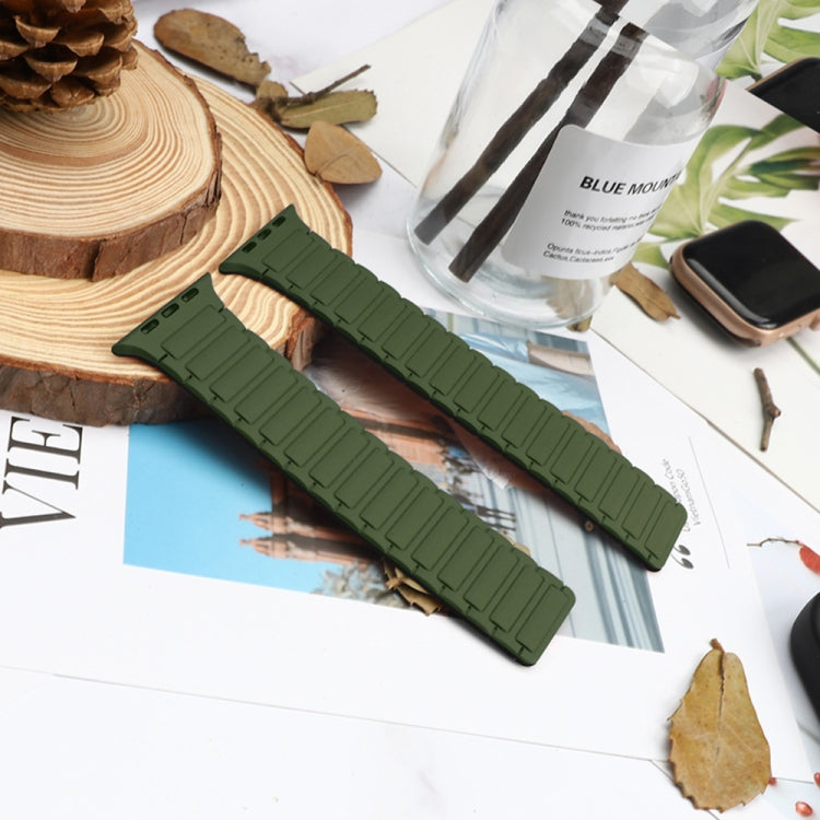 For Apple Watch SE 2023 44mm Magnetic Loop Silicone Watch Band(Army Green Black) by bashfashion
