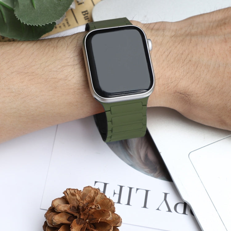 For Apple Watch SE 2023 44mm Magnetic Loop Silicone Watch Band(Army Green Black) by bashfashion