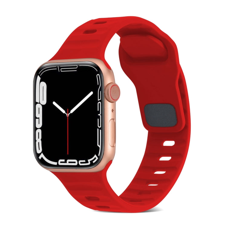 For Apple Watch Ultra 49mm Square Buckle Stripes Silicone Watch Band(Red) by bashfashion
