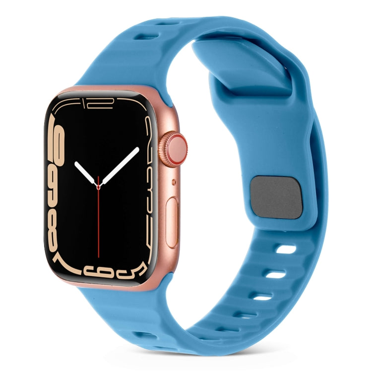 For Apple Watch Ultra 49mm Square Buckle Stripes Silicone Watch Band(Blue) by bashfashion