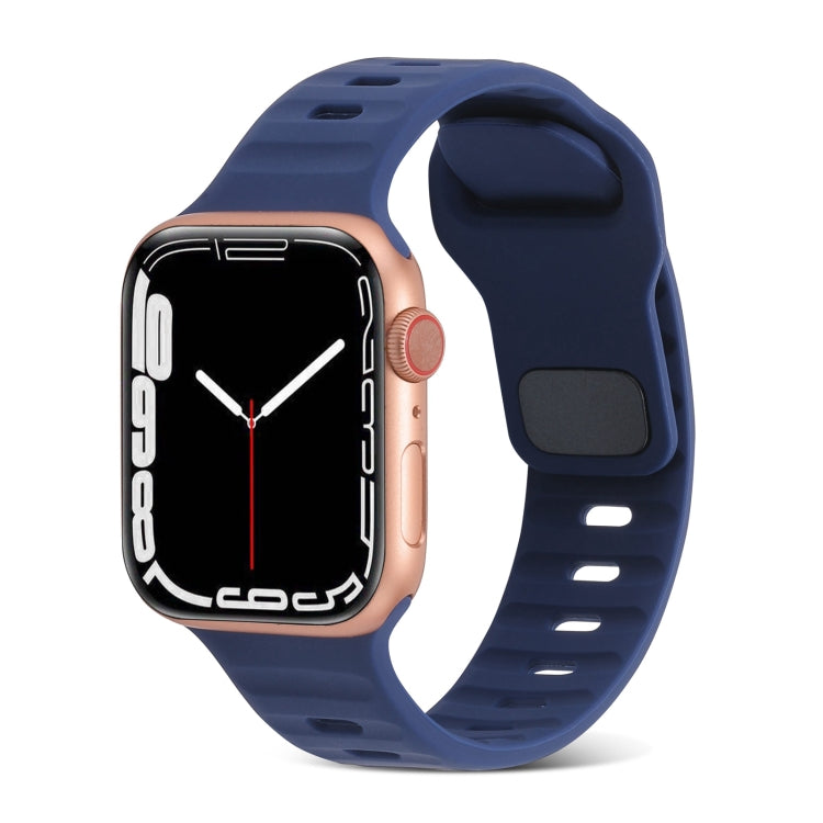 For Apple Watch Ultra 49mm Square Buckle Stripes Silicone Watch Band(Dark Blue) by bashfashion