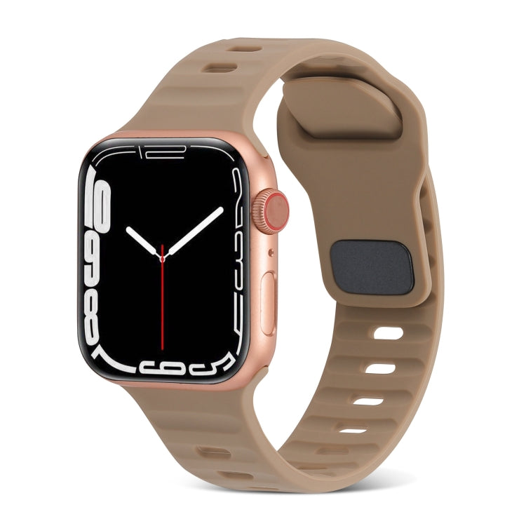 For Apple Watch Ultra 49mm Square Buckle Stripes Silicone Watch Band(Brown) by bashfashion