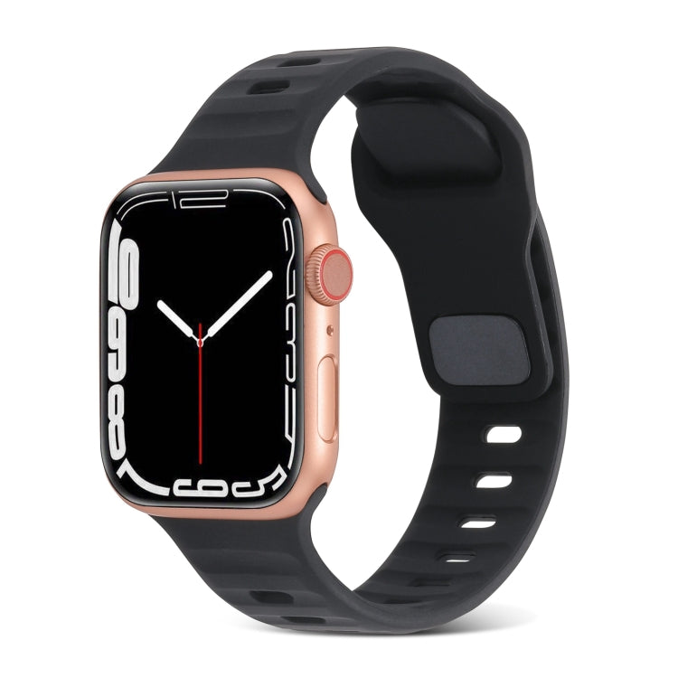 For Apple Watch Ultra 2 49mm Square Buckle Stripes Silicone Watch Band(Black) by bashfashion