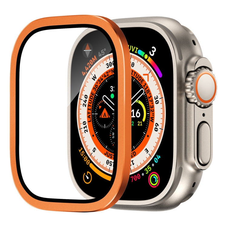 For Apple Watch Ultra 49mm Aluminum Alloy Frame Integrated Tempered Film(Orange) by bashfashion