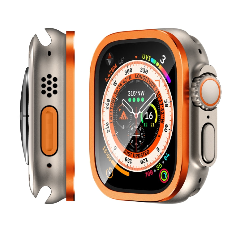 For Apple Watch Ultra 49mm Aluminum Alloy Frame Integrated Tempered Film(Orange) by bashfashion