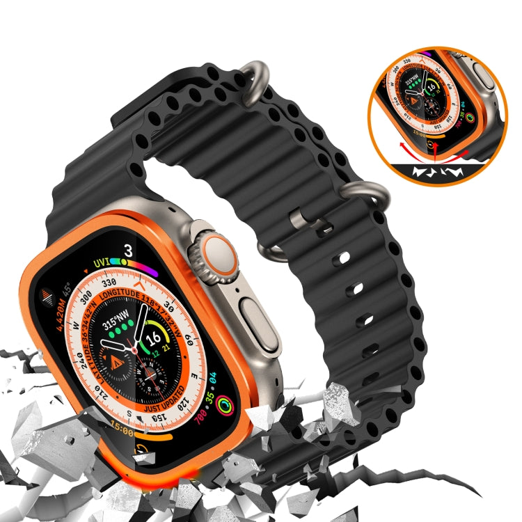 For Apple Watch Ultra 49mm Aluminum Alloy Frame Integrated Tempered Film(Orange) by bashfashion