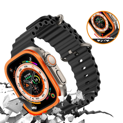 For Apple Watch Ultra 49mm Aluminum Alloy Frame Integrated Tempered Film(Orange) by bashfashion