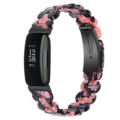 For Fitbit Inspire 3 Oval Resin Replacement Watch Band(Black Pink Flower) by bashfashion