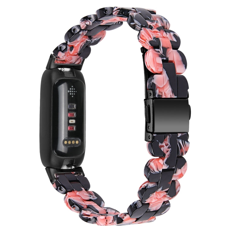 For Fitbit Inspire 3 Oval Resin Replacement Watch Band(Black Pink Flower) by bashfashion