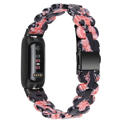 For Fitbit Inspire 3 Oval Resin Replacement Watch Band(Black Pink Flower) by bashfashion