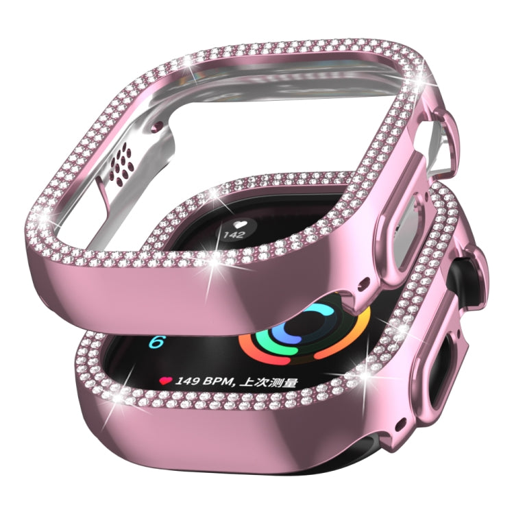 For Apple Watch Ultra 2 / Ultra 49mm Double Row Diamond Hollow PC Watch Case(Pink) by bashfashion