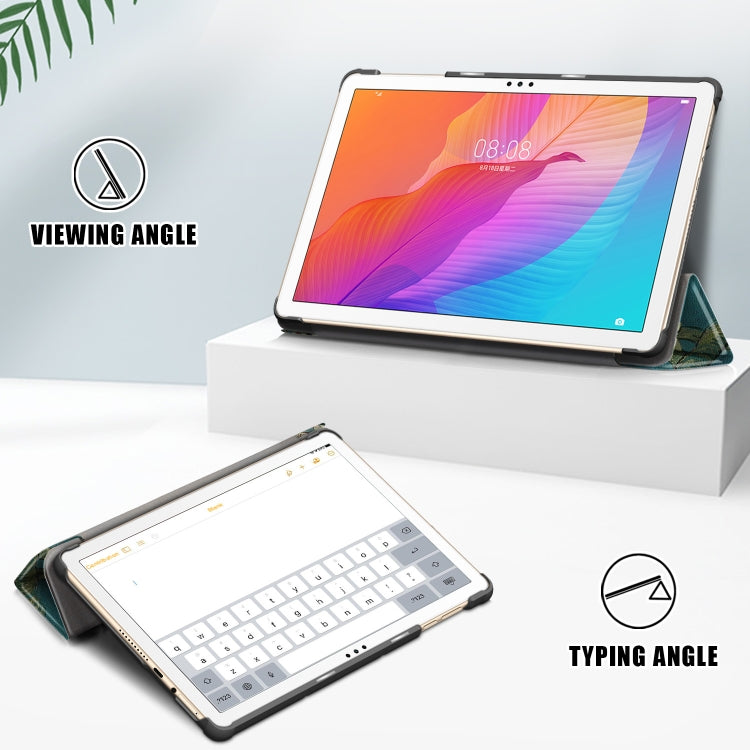 For Honor Pad 7 10.1inch/X8/X8 Lite Custer Painted Painted 3-folding Holder Tablet PC Leather Case(Apricot Blossom) by bashfashion