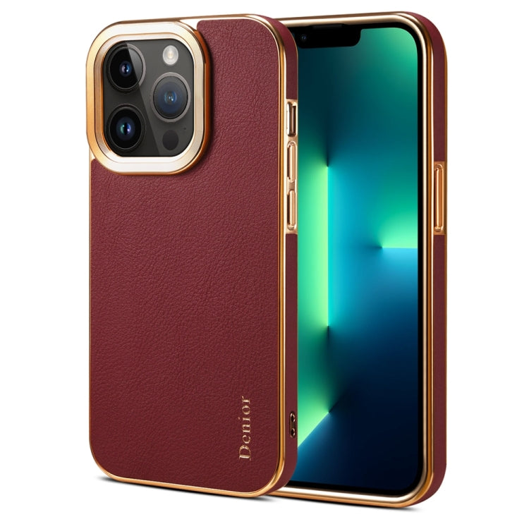 For iPhone 13 Pro Denior Cowhide Leather Plating Phone Case(Red) by Denior