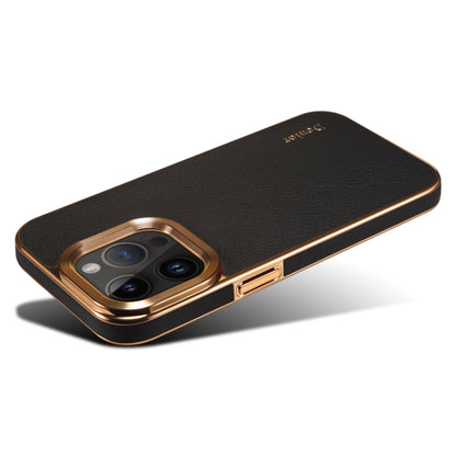 For iPhone 14 Plus Denior Cowhide Leather Plating Phone Case(Black) by Denior