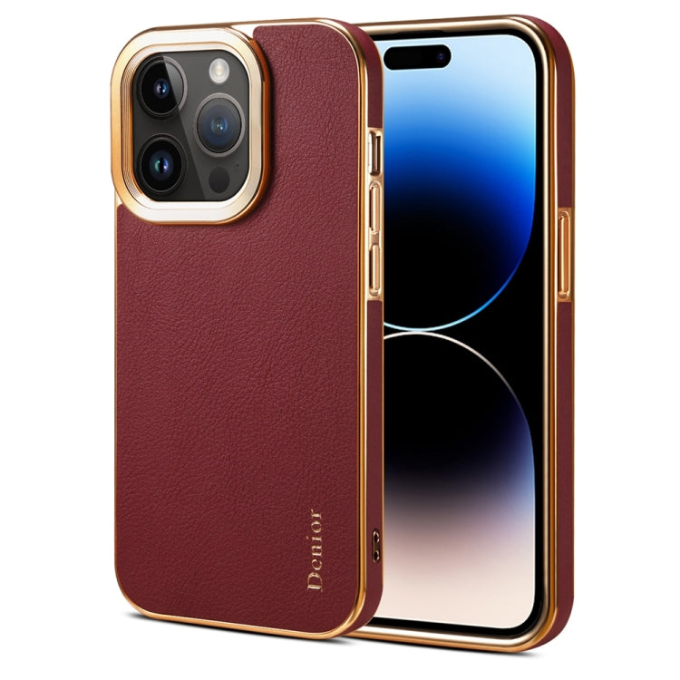 For iPhone 14 Pro Denior Cowhide Leather Plating Phone Case(Red) by Denior