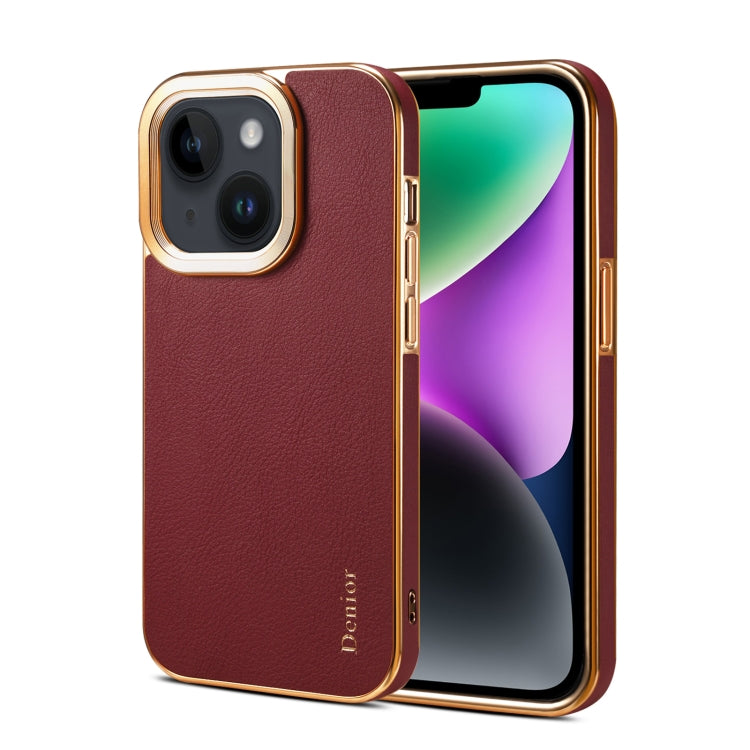 For iPhone 15 Plus Denior Cowhide Leather Plating Phone Case(Red) by Denior