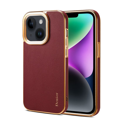 For iPhone 15 Plus Denior Cowhide Leather Plating Phone Case(Red) by Denior