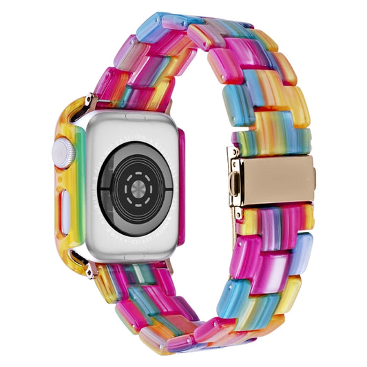 For Apple Watch Series 9 / 8 / 7 41mm Printed Resin PC Watch Band Case Kit(Rainbow) by bashfashion