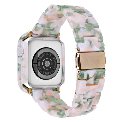 For Apple Watch Series 9 / 8 / 7 45mm Printed Resin PC Watch Band Case Kit(Pink Green) by bashfashion