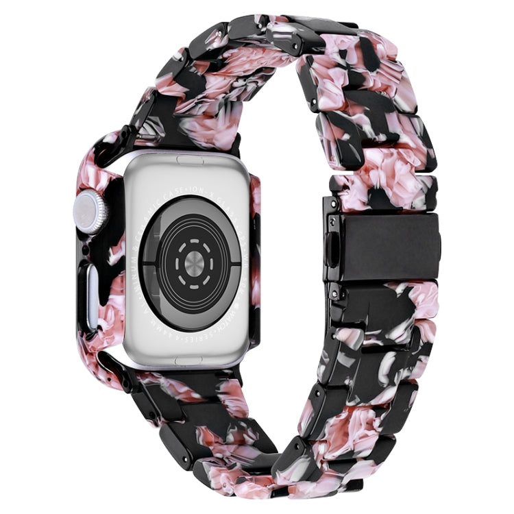 For Apple Watch Series 9 / 8 / 7 45mm Printed Resin PC Watch Band Case Kit(Black Pink) by bashfashion