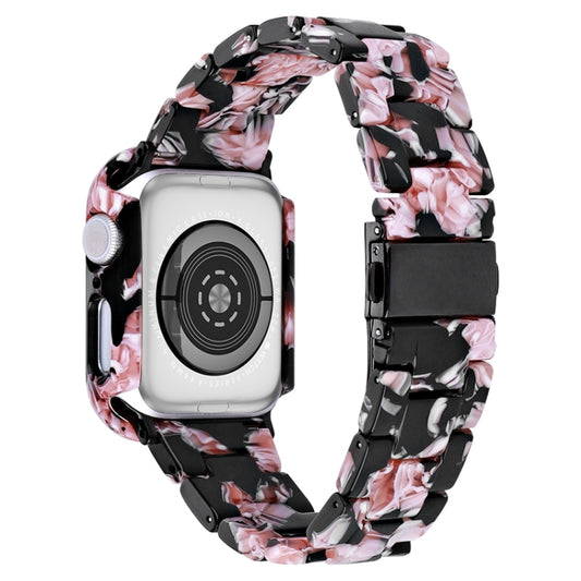 For Apple Watch Series 6/5/4/SE 44mm Printed Resin PC Watch Band Case Kit(Black Pink) by bashfashion