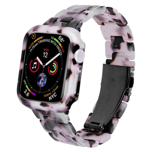 For Apple Watch Series 6/5/4/SE 44mm Printed Resin PC Watch Band Case Kit(Black Flower) by bashfashion