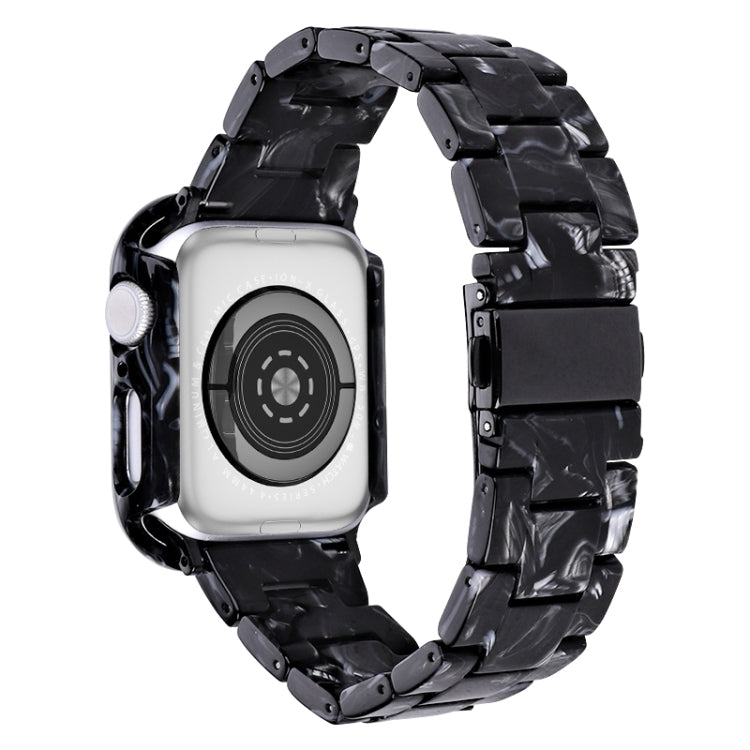For Apple Watch Series 6/5/4/SE 44mm Printed Resin PC Watch Band Case Kit(Black Flower) by bashfashion