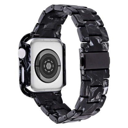 For Apple Watch Series 6/5/4/SE 44mm Printed Resin PC Watch Band Case Kit(Black Flower) by bashfashion